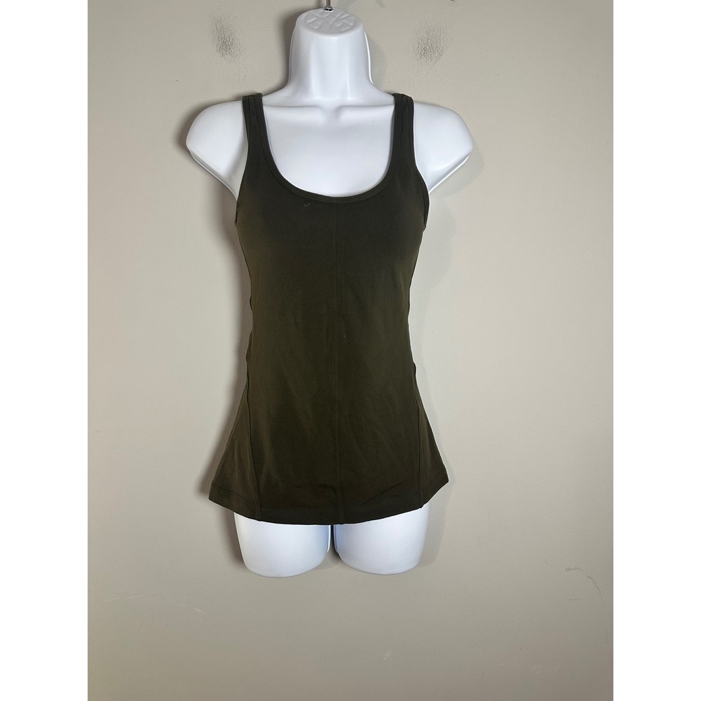 Lululemon Scoop Neck Tank Top Dark Olive Green Size 4 Shelf Bra Activewear